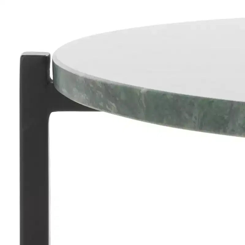 Table d'appoint ronde - Marbre vert/Noir | Piètement à structure ouverte