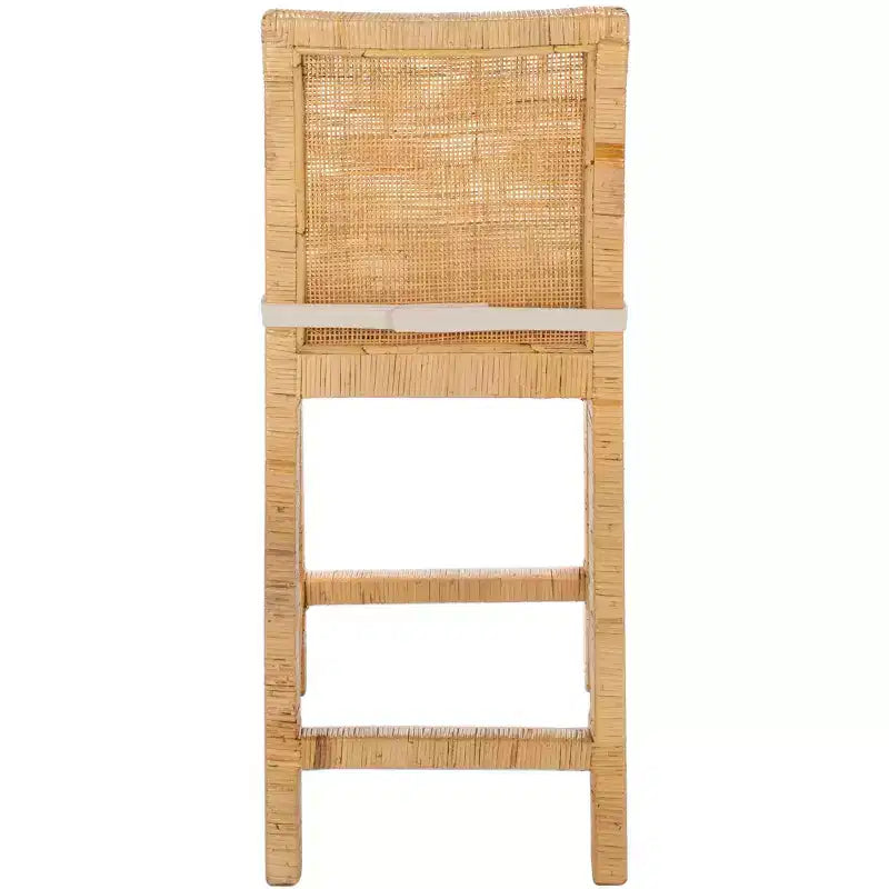 Tabouret de comptoir en rotin avec coussin - Blanc/Naturel
