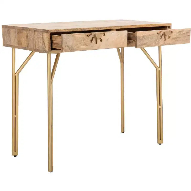 Bureau 2 tiroirs en manguier - Naturel/Laiton