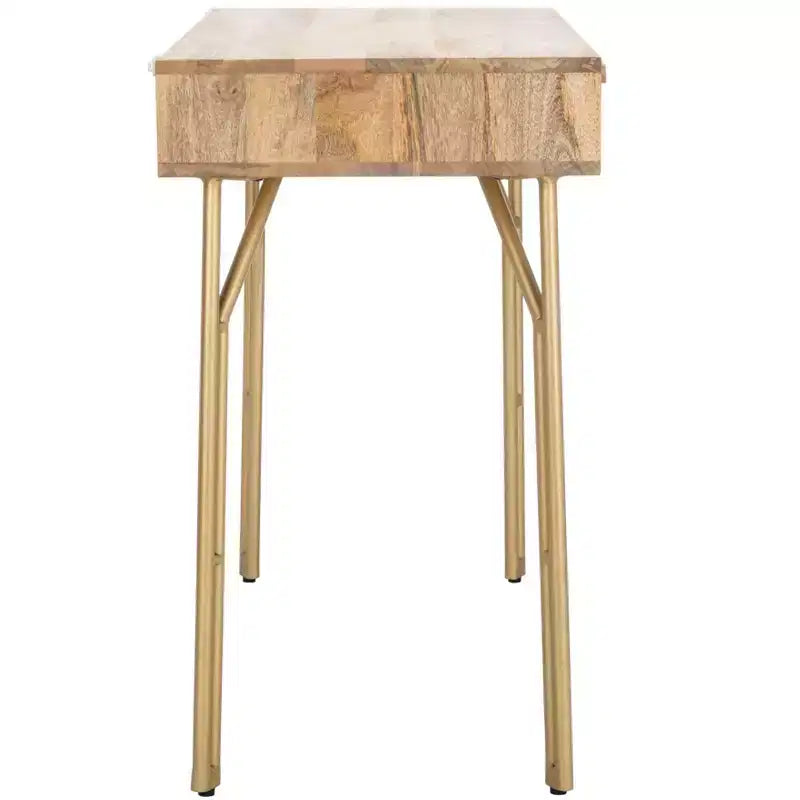 Bureau 2 tiroirs en manguier - Naturel/Laiton