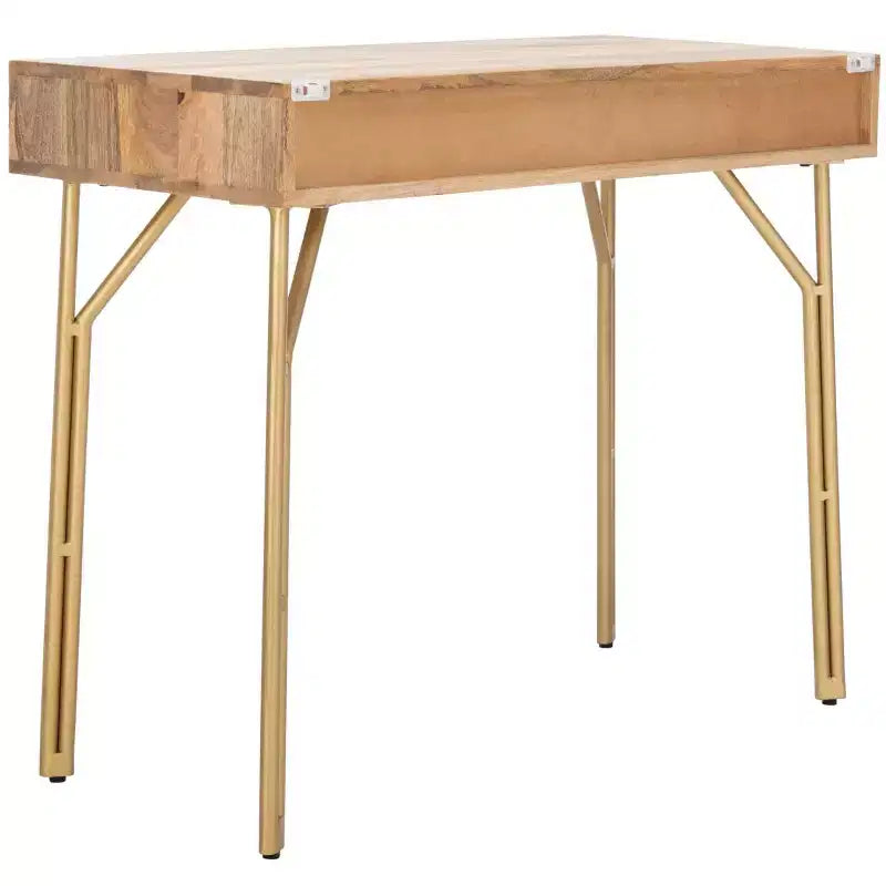 Bureau 2 tiroirs en manguier - Naturel/Laiton