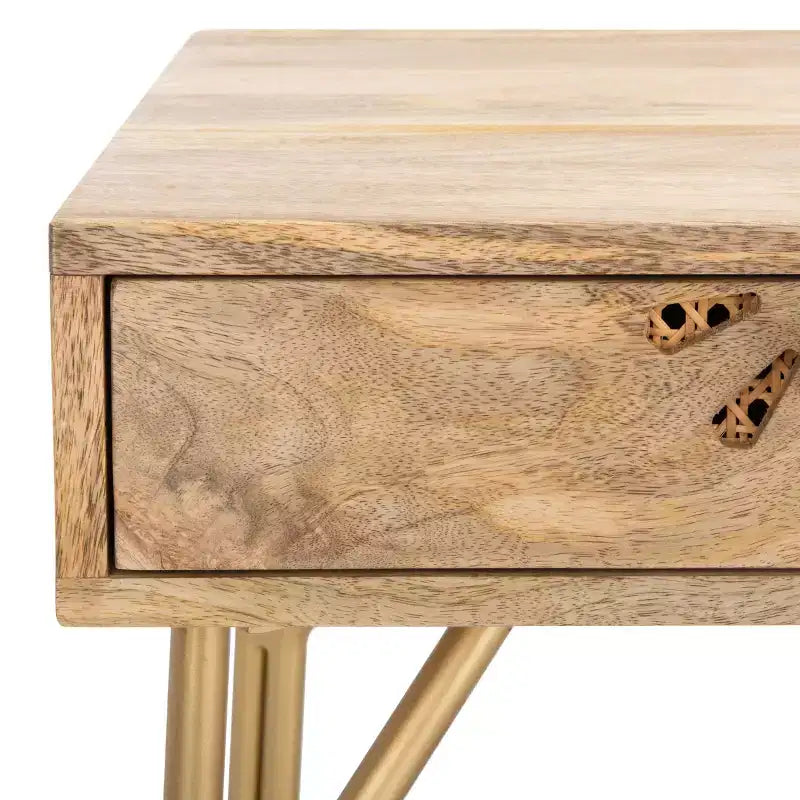 Bureau 2 tiroirs en manguier - Naturel/Laiton