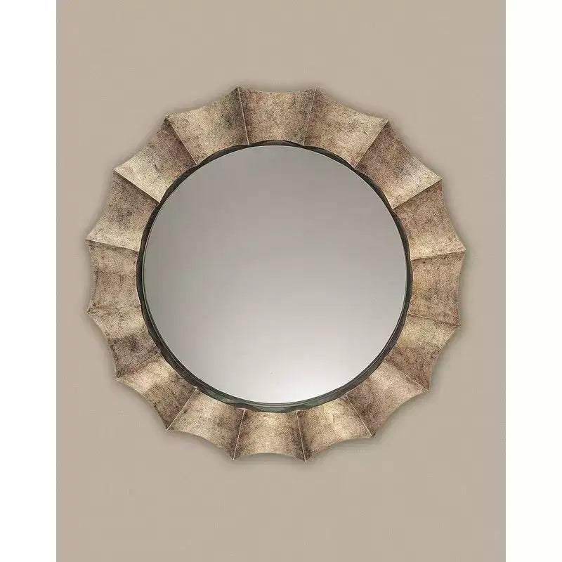 Miroir mural rond vieilli argenté de 104 cm