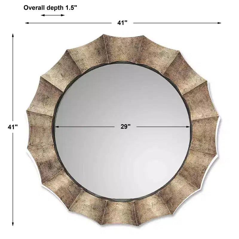 Miroir mural rond vieilli argenté de 104 cm