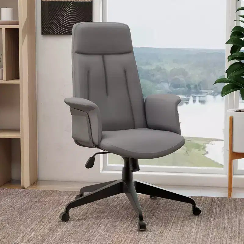 Chaise de bureau ergonomique en cuir à dossier haut avec hauteur, inclinaison et pivotement réglables