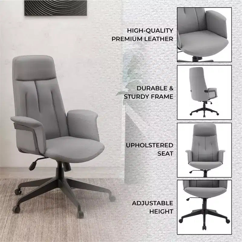 Chaise de bureau ergonomique en cuir à dossier haut avec hauteur, inclinaison et pivotement réglables