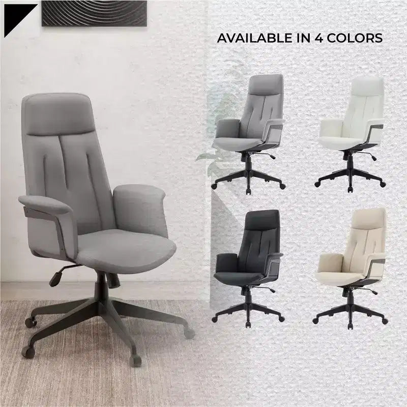 Chaise de bureau ergonomique en cuir à dossier haut avec hauteur, inclinaison et pivotement réglables