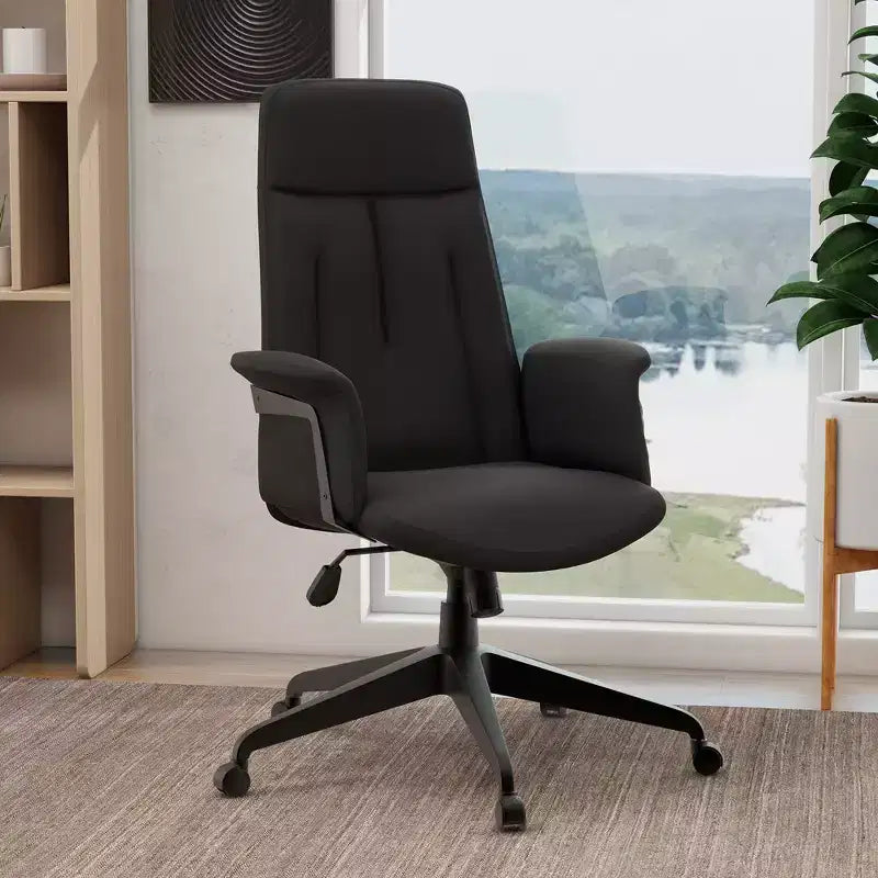 Chaise de bureau ergonomique en cuir à dossier haut avec hauteur, inclinaison et pivotement réglables