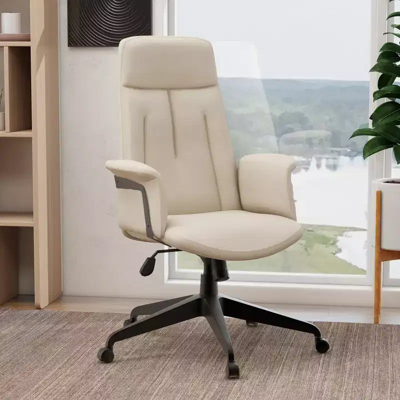 Chaise de bureau ergonomique en cuir à dossier haut avec hauteur, inclinaison et pivotement réglables
