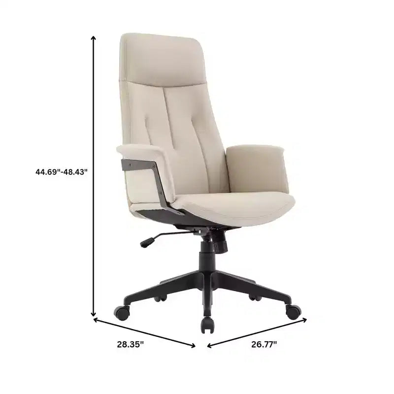 Chaise de bureau ergonomique en cuir à dossier haut avec hauteur, inclinaison et pivotement réglables