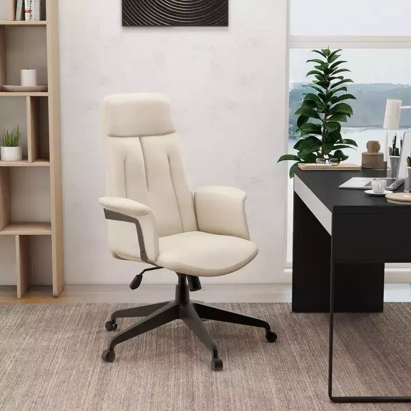 Chaise de bureau ergonomique en cuir à dossier haut avec hauteur, inclinaison et pivotement réglables