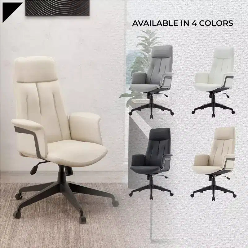 Chaise de bureau ergonomique en cuir à dossier haut avec hauteur, inclinaison et pivotement réglables