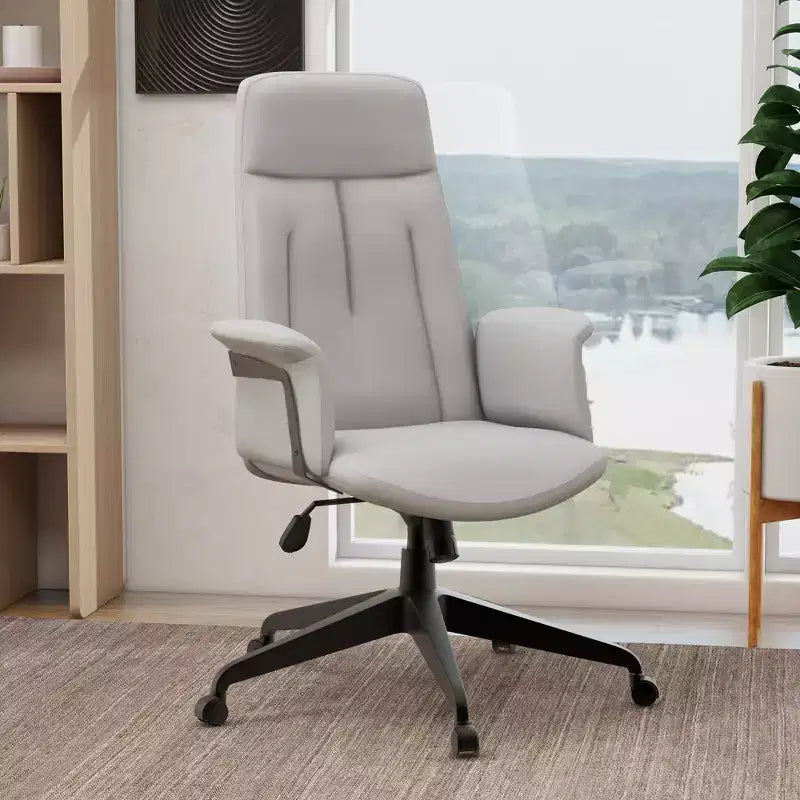 Chaise de bureau ergonomique en cuir à dossier haut avec hauteur, inclinaison et pivotement réglables