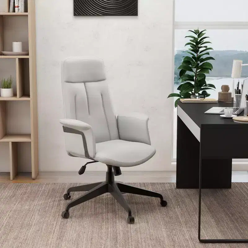 Chaise de bureau ergonomique en cuir à dossier haut avec hauteur, inclinaison et pivotement réglables