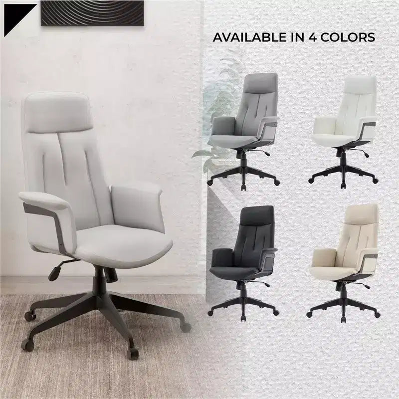 Chaise de bureau ergonomique en cuir à dossier haut avec hauteur, inclinaison et pivotement réglables