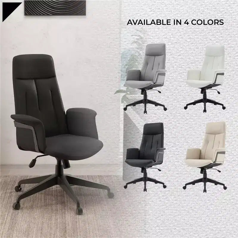 Chaise de bureau ergonomique en cuir à dossier haut avec hauteur, inclinaison et pivotement réglables