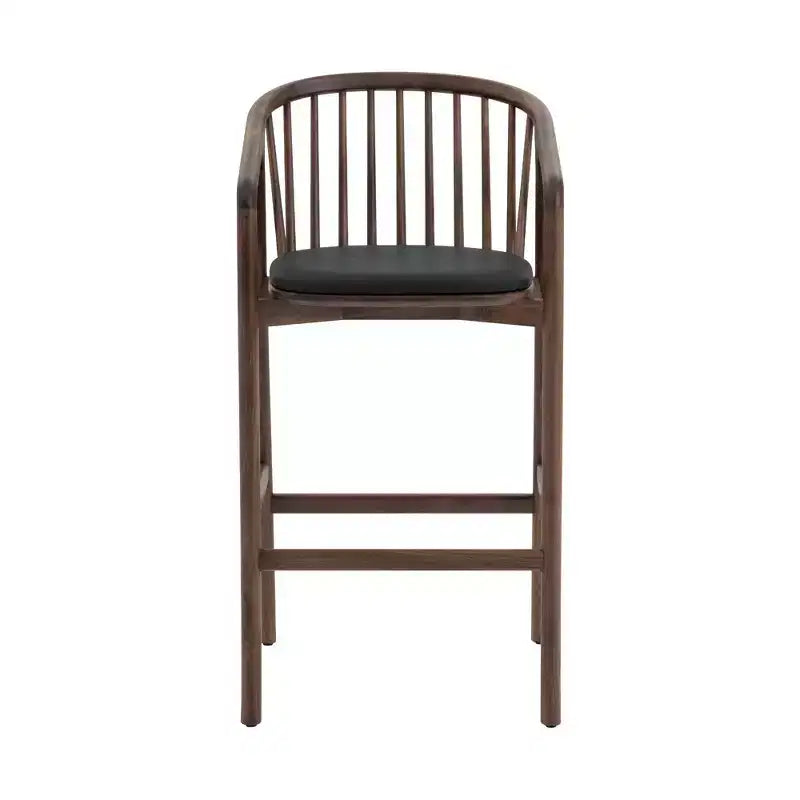 Tabouret de bar avec accoudoirs en bois et similicuir