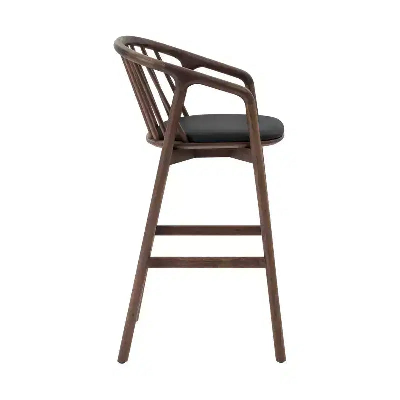 Tabouret de bar avec accoudoirs en bois et similicuir
