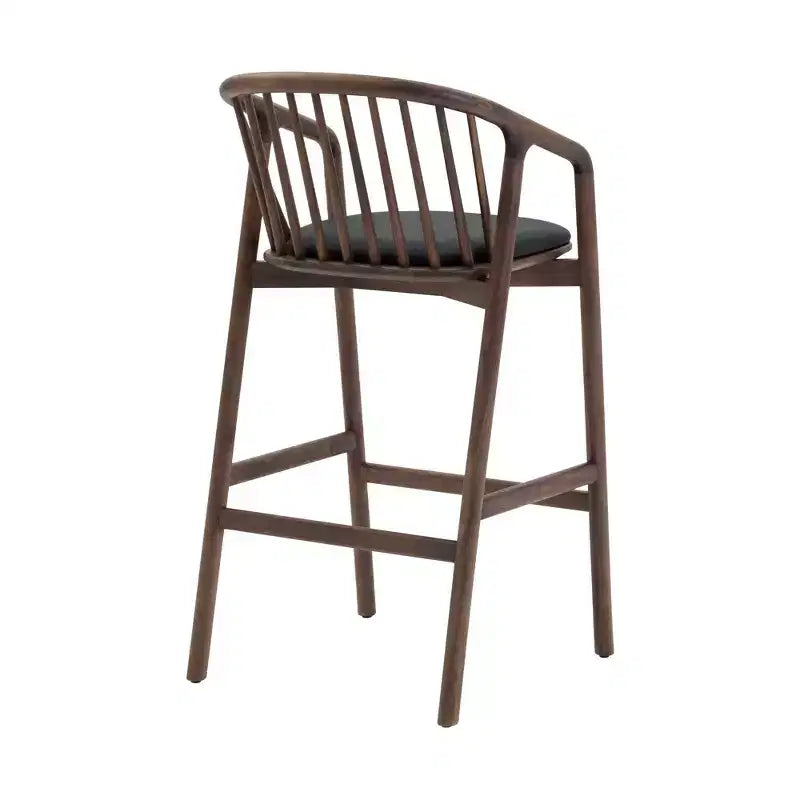 Tabouret de bar avec accoudoirs en bois et similicuir