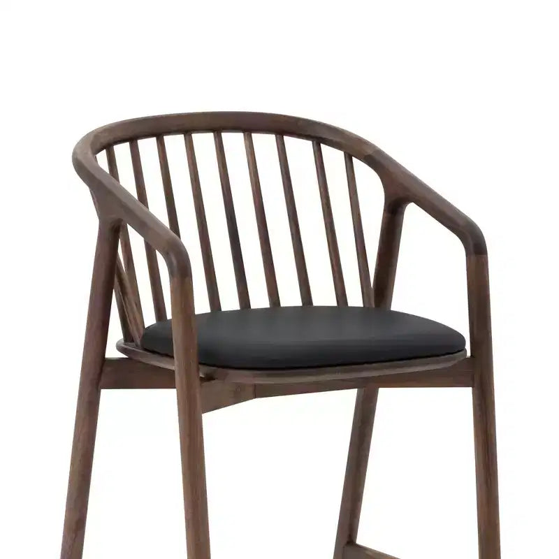 Tabouret de bar avec accoudoirs en bois et similicuir