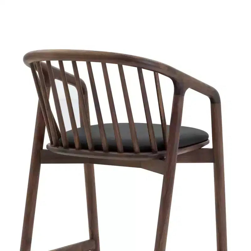 Tabouret de bar avec accoudoirs en bois et similicuir