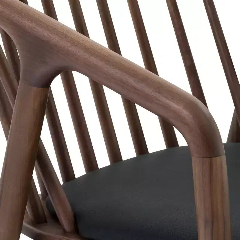 Tabouret de bar avec accoudoirs en bois et similicuir