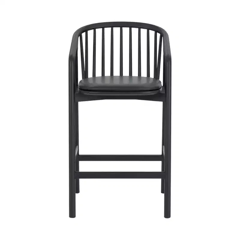 Tabouret de bar avec accoudoirs en bois et similicuir