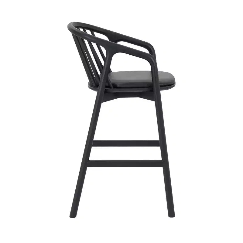 Tabouret de bar avec accoudoirs en bois et similicuir