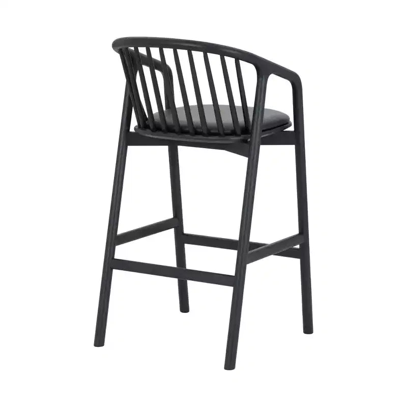 Tabouret de bar avec accoudoirs en bois et similicuir