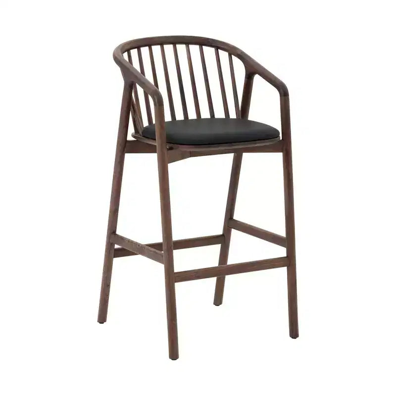 Tabouret de bar avec accoudoirs en bois et similicuir