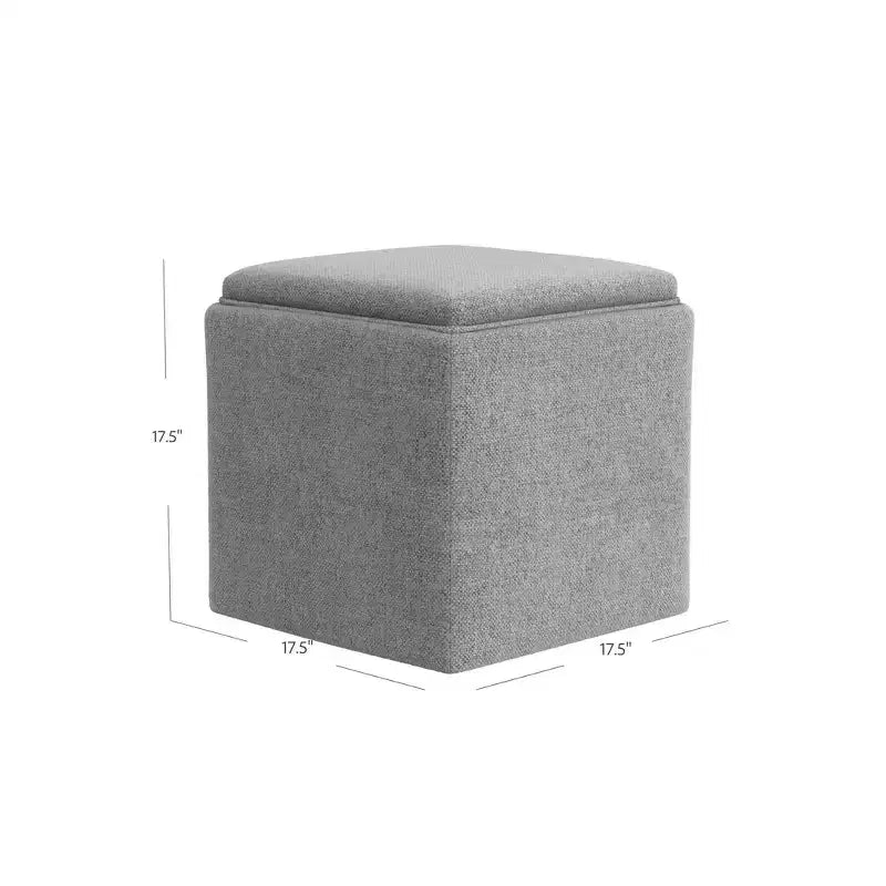 Pouf de rangement tissé crème avec plateau