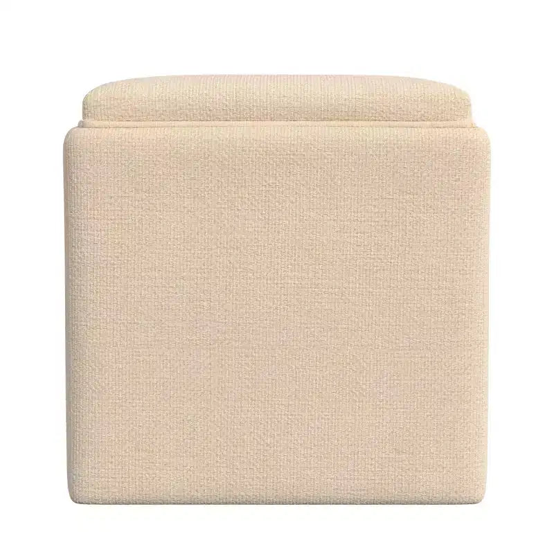 Pouf de rangement tissé crème avec plateau