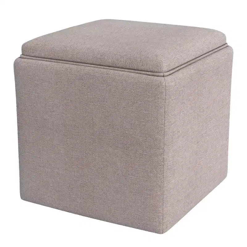 Pouf de rangement tissé crème avec plateau