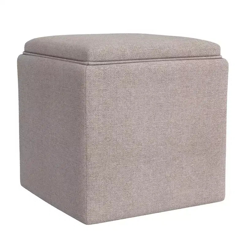 Pouf de rangement tissé crème avec plateau