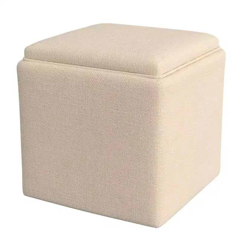 Pouf de rangement tissé crème avec plateau