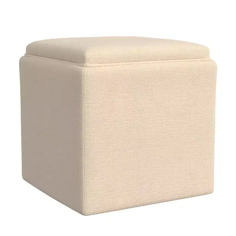 Pouf de rangement tissé crème avec plateau