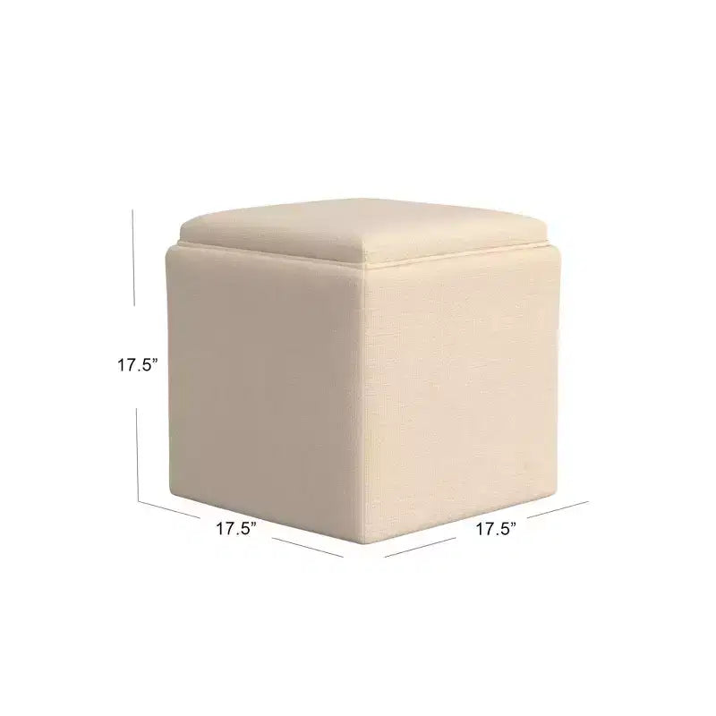 Pouf de rangement tissé crème avec plateau
