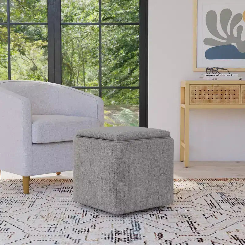 Pouf de rangement tissé crème avec plateau