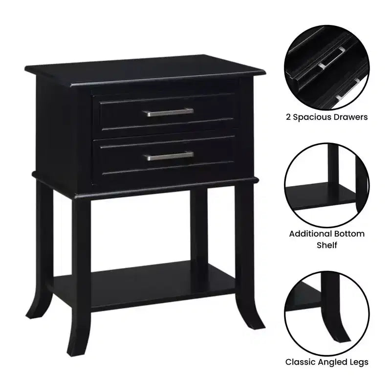 Table d'appoint à 2 tiroirs avec étagère - Noir